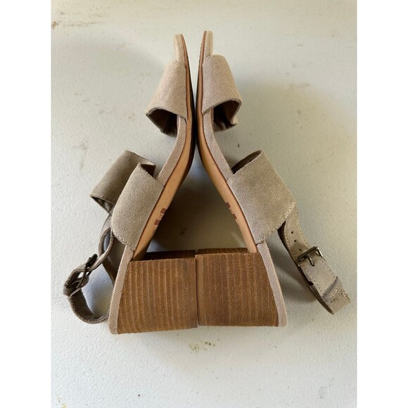 TOMS Poppy Mix Media Suede Canvas Double Strap Mid Chunky Block Heel Sandal 9.5 - Picture 6 of 7